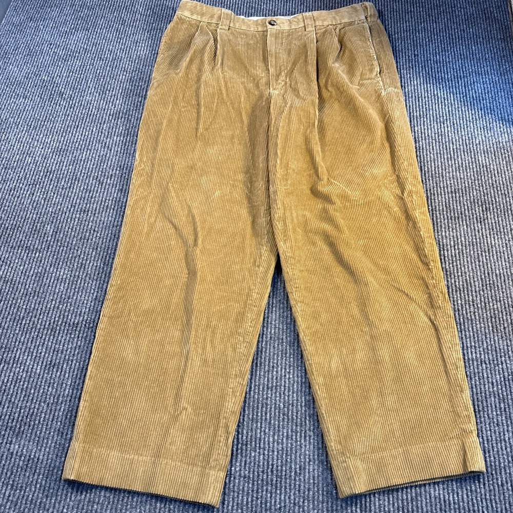 LL Bean Comfort Waist Corduroy Pant Men 36 /29 Tan Khaki Wide pleated preppy y2k